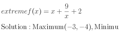 The extreme f(x)=x+9/x+2 is Maximum(-3,-4),Minimum(3,8)